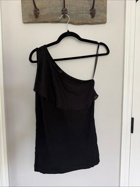 White House Black Market Black One-Shoulder Ruffle Shirt Size Small